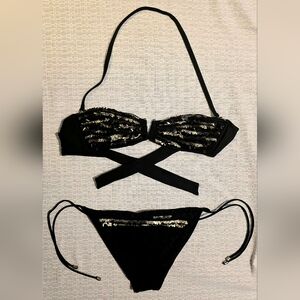 Victoria's Secret Black and Gold Sequin Bikini